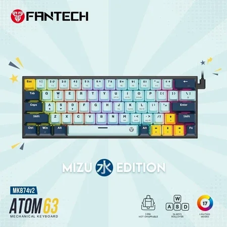 Fantech Mizu ATOM63 MK874V2 Mecanical Keyboardd Blue Navy Taro